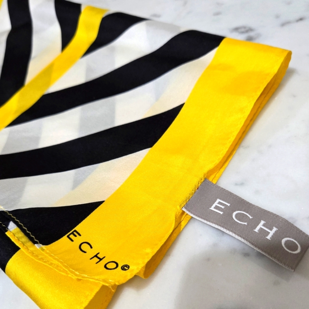 Echo Scarf Yellow Black 100% Silk